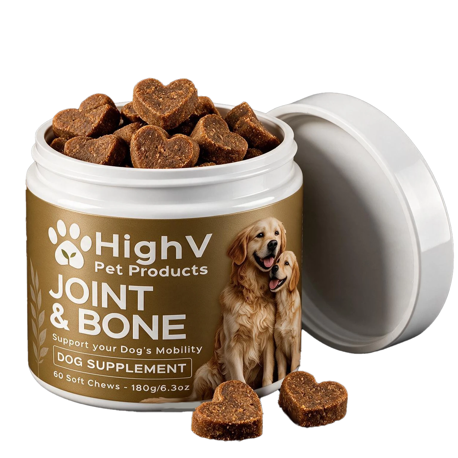 HighV Joint and Bone Dog Treats, 60 liver-flavoured glucosamine soft chews for dogs