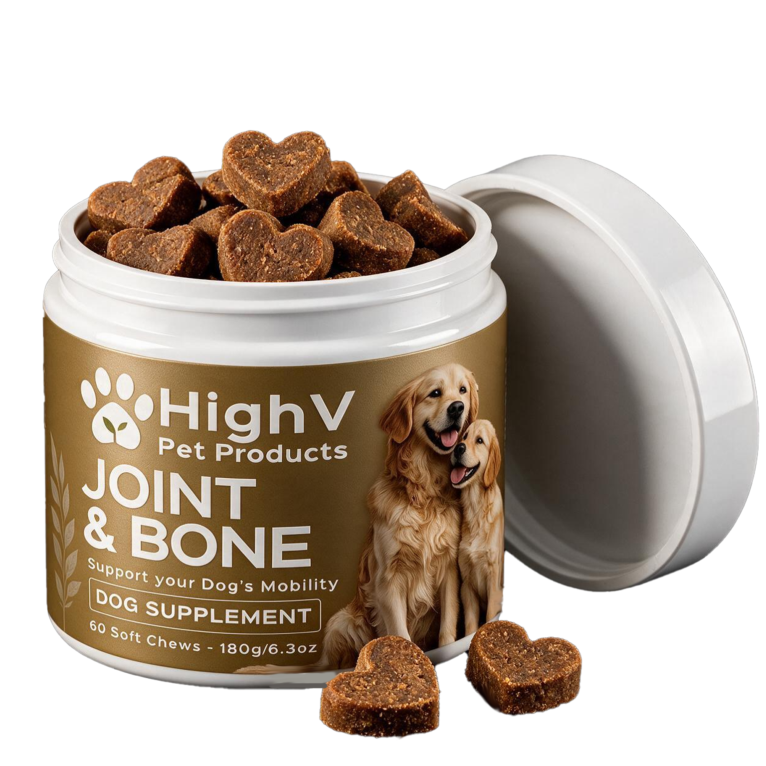 HighV Joint and Bone Dog Treats, 60 liver-flavoured glucosamine soft chews for dogs