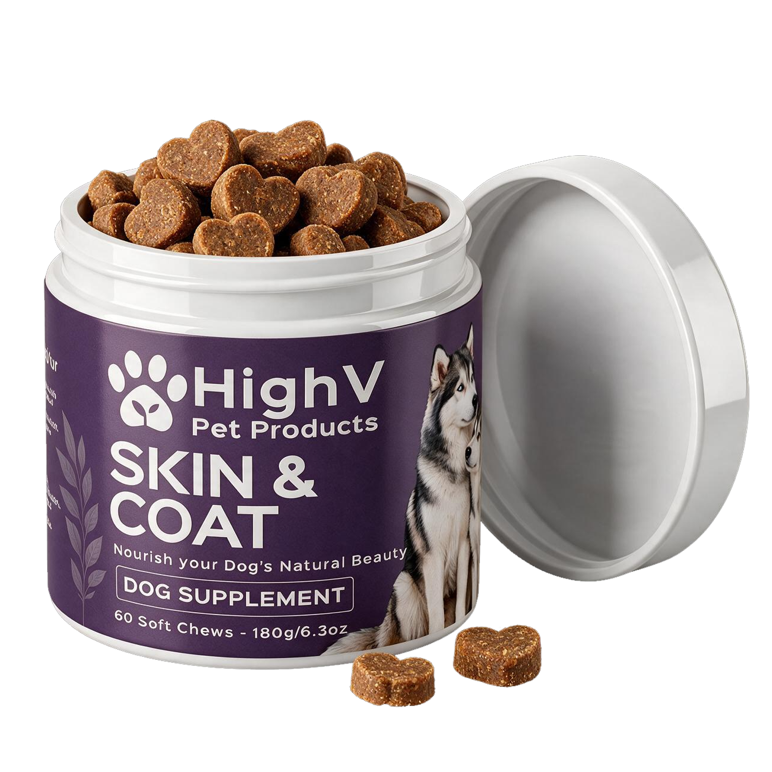 HighV Skin and Coat Dog Treats, 60 liver-flavoured salmon oil soft chews for dogs