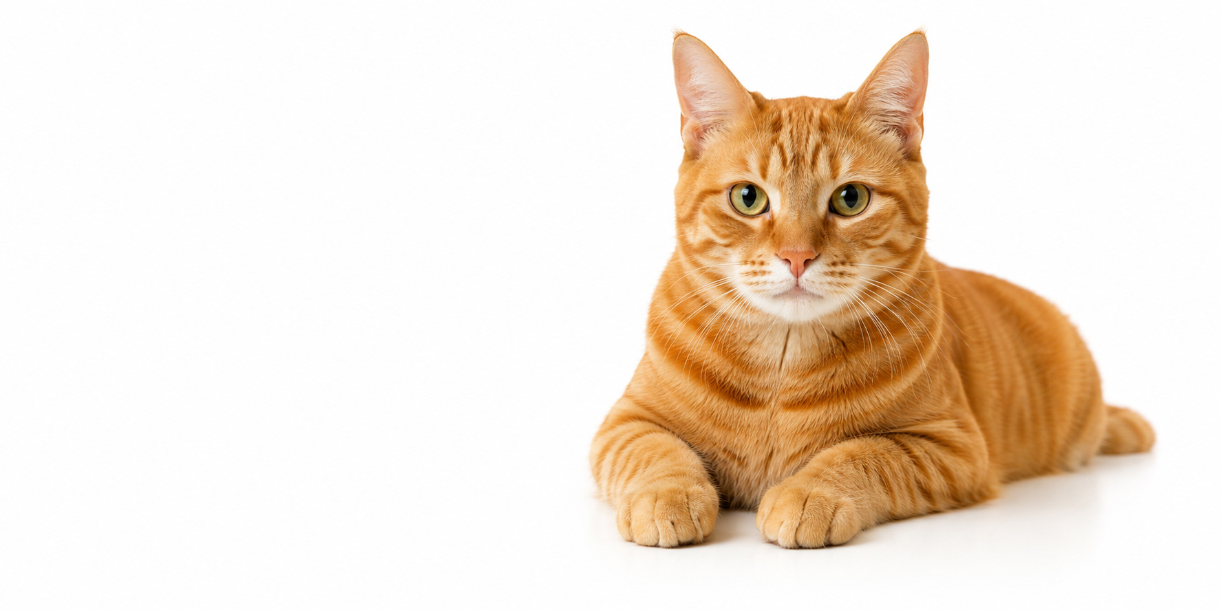 Ginger cat resting on a clean white background